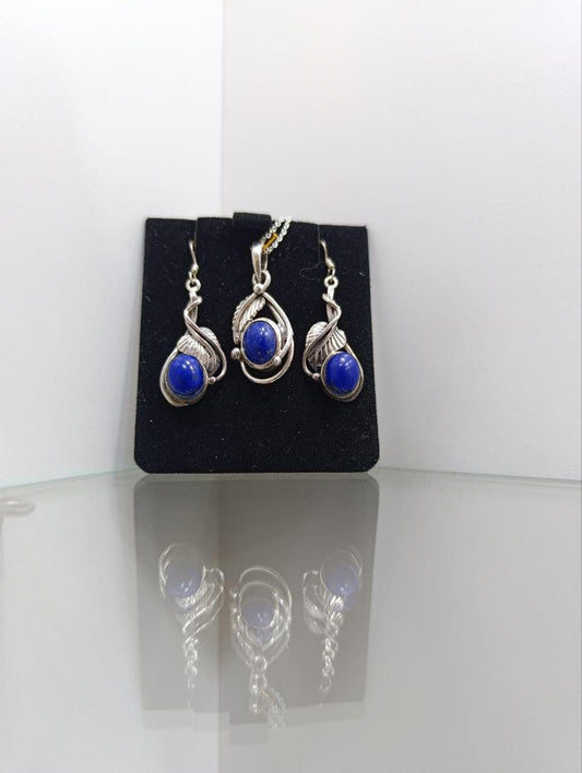 Lapis Lazuli Necklace & Earrings Set - Sterling Silver
