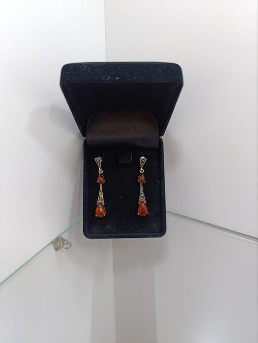 Sterling Silver & Amber Teardrop Earrings