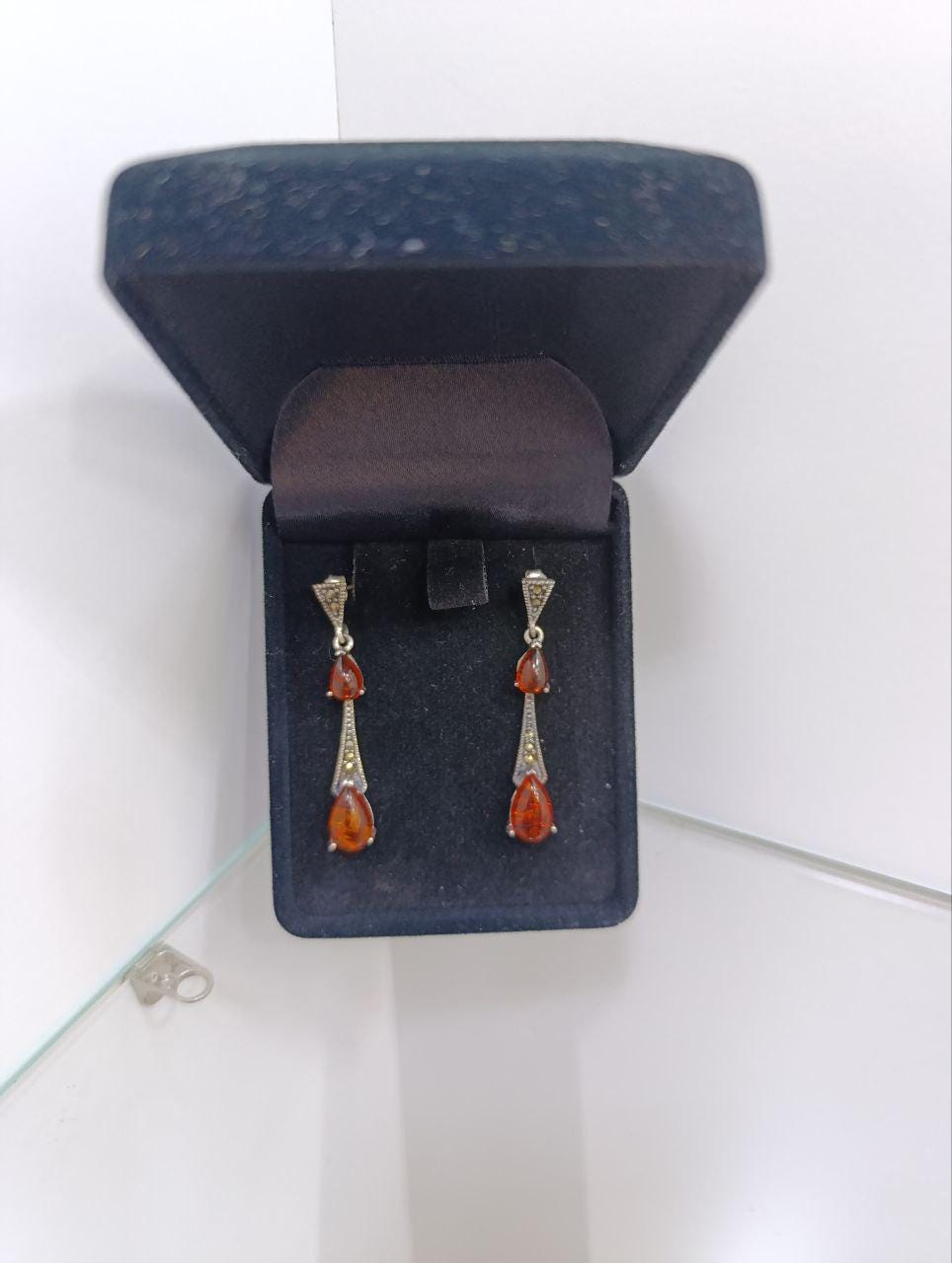 Sterling Silver & Amber Teardrop Earrings