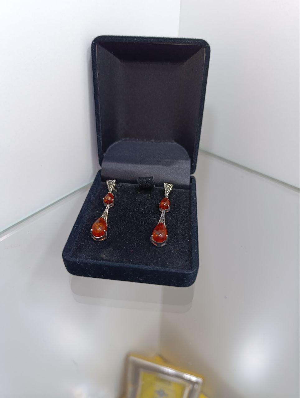 Sterling Silver & Amber Teardrop Earrings