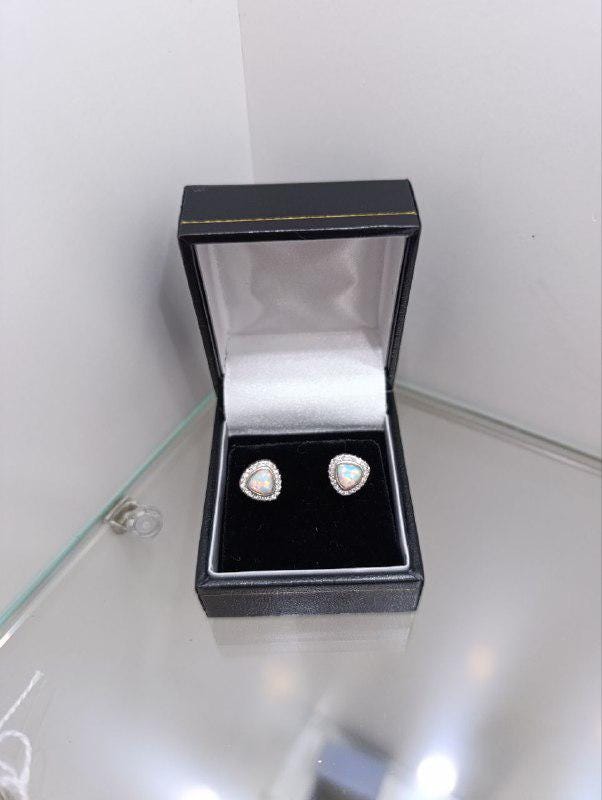 Sterling Silver White Opal Halo Earrings