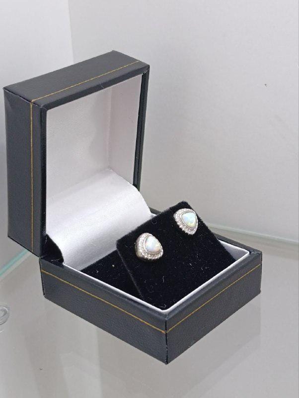 Sterling Silver White Opal Halo Earrings