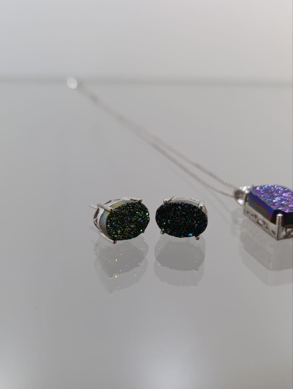 Stunning Silver Dress Jewellery Set - Druzy Quartz