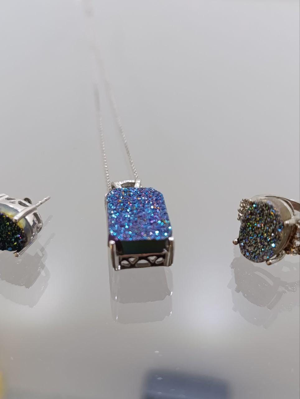 Stunning Silver Dress Jewellery Set - Druzy Quartz