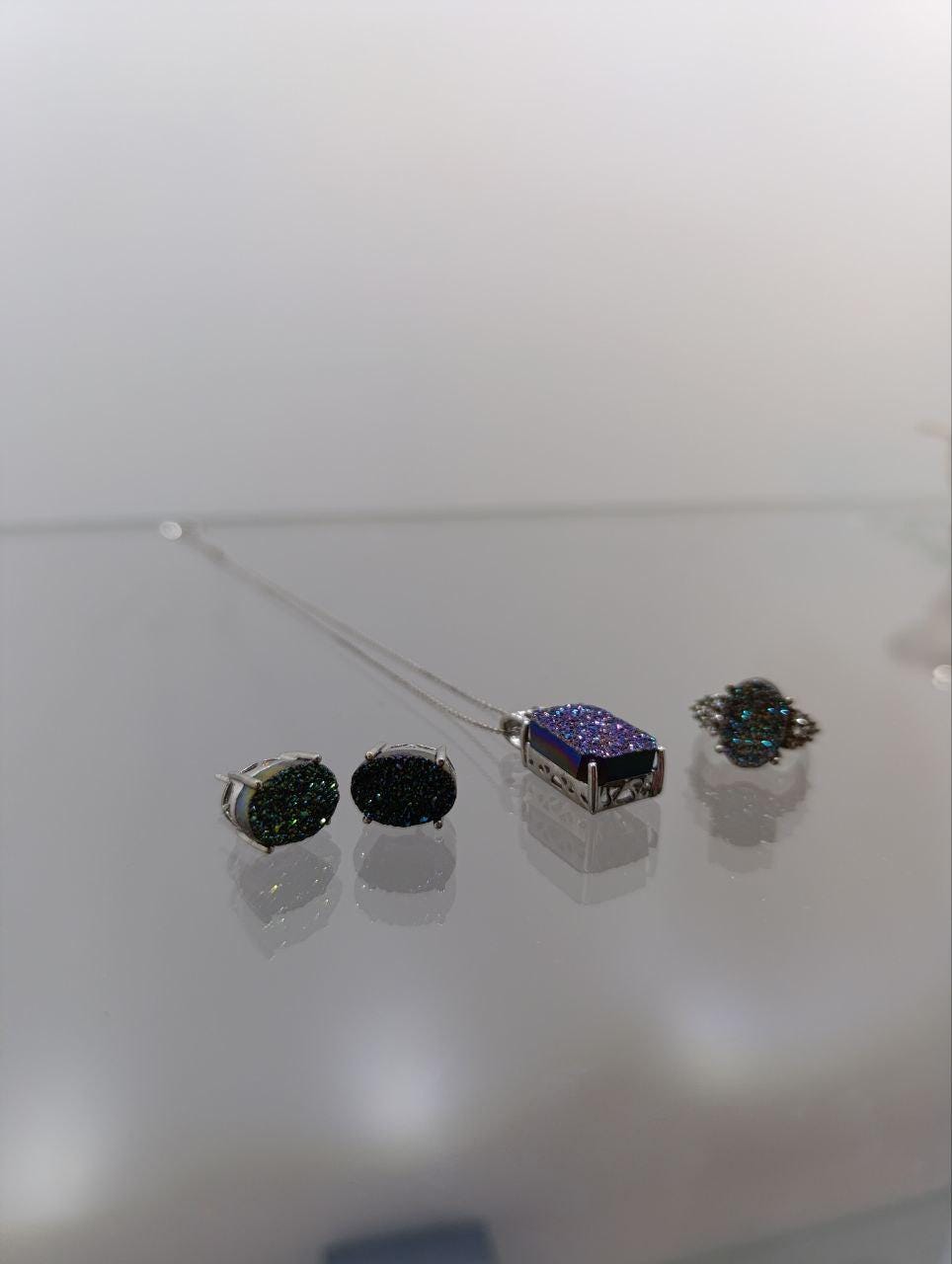 Stunning Silver Dress Jewellery Set - Druzy Quartz