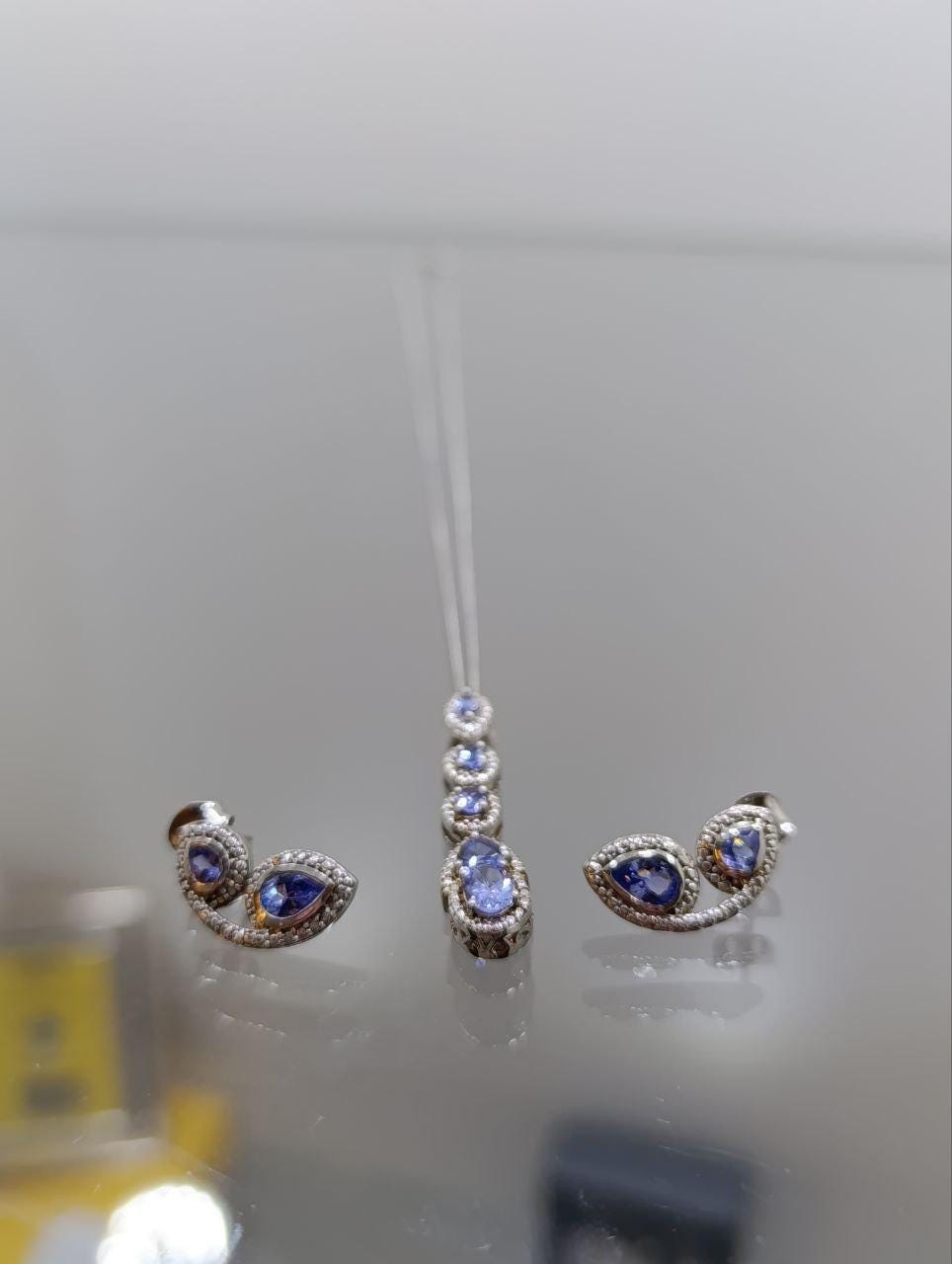 Modern Silver Jewellery Set with Swarovski Crystals (sapphire blue)