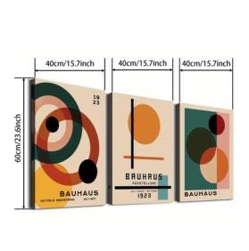 Mid-Century Modern Geometric Abstract Canvas Wall Art - Set of 3