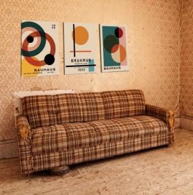 Mid-Century Modern Geometric Abstract Canvas Wall Art - Set of 3