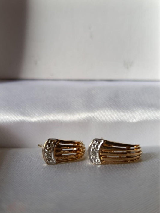 Vintage 9ct Gold Half Hoop Diamond & Marcasite Earrings