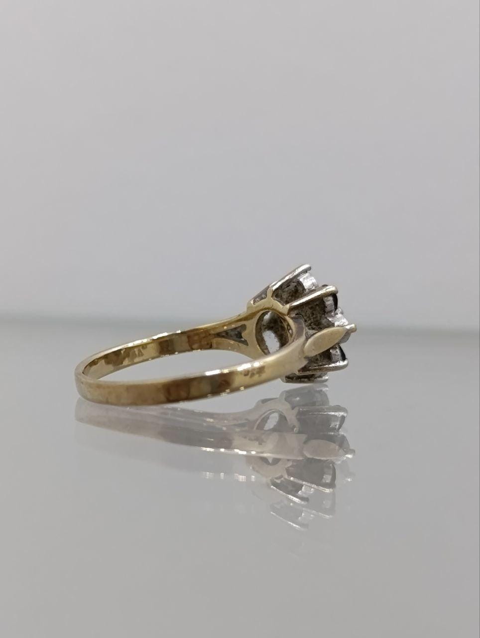 Vintage 9ct Gold Sapphire & Diamond Cluster Ring - Size L