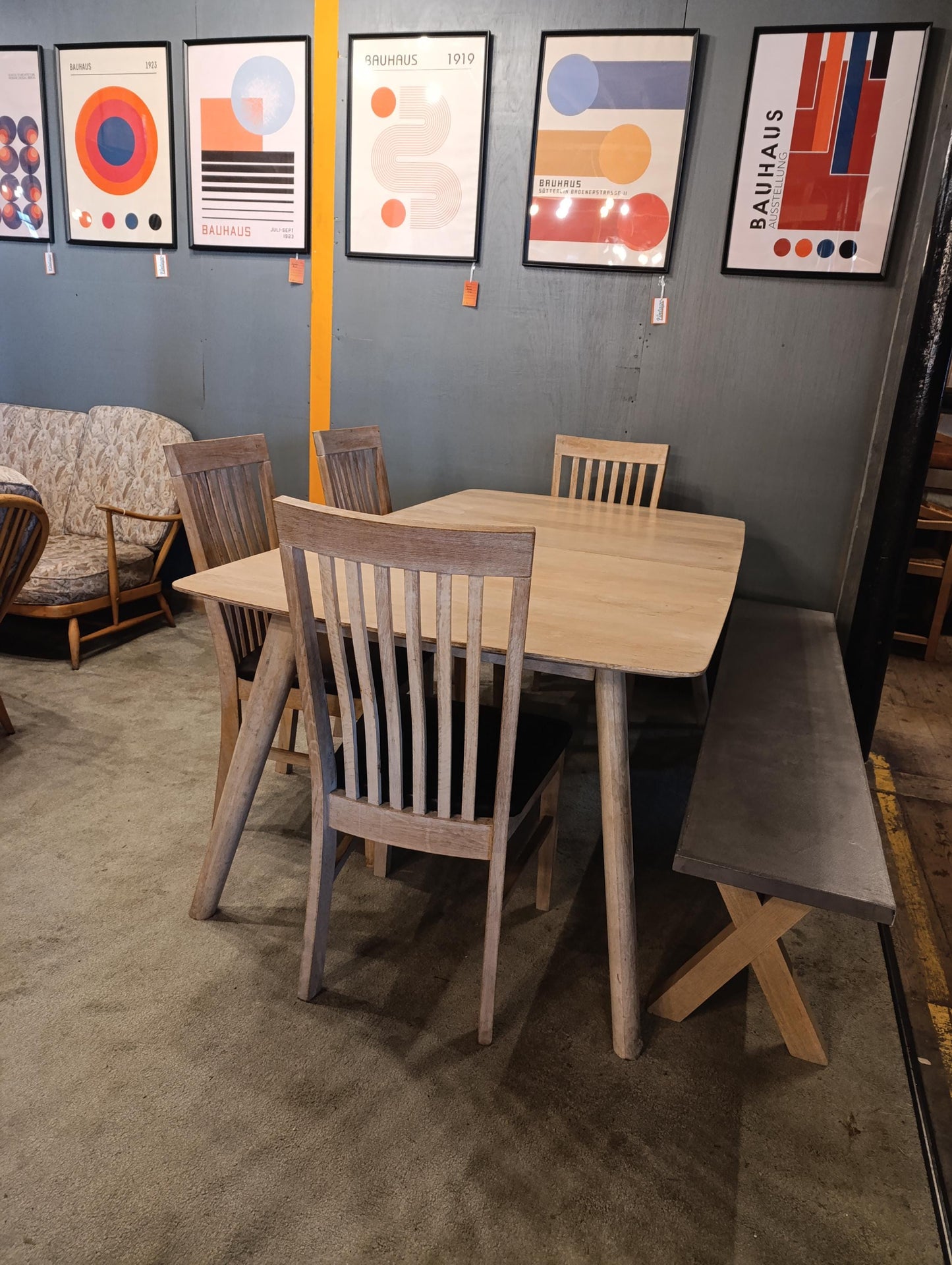 Striking Natural Beechwood Dining Table and Chairs - Restored Condition