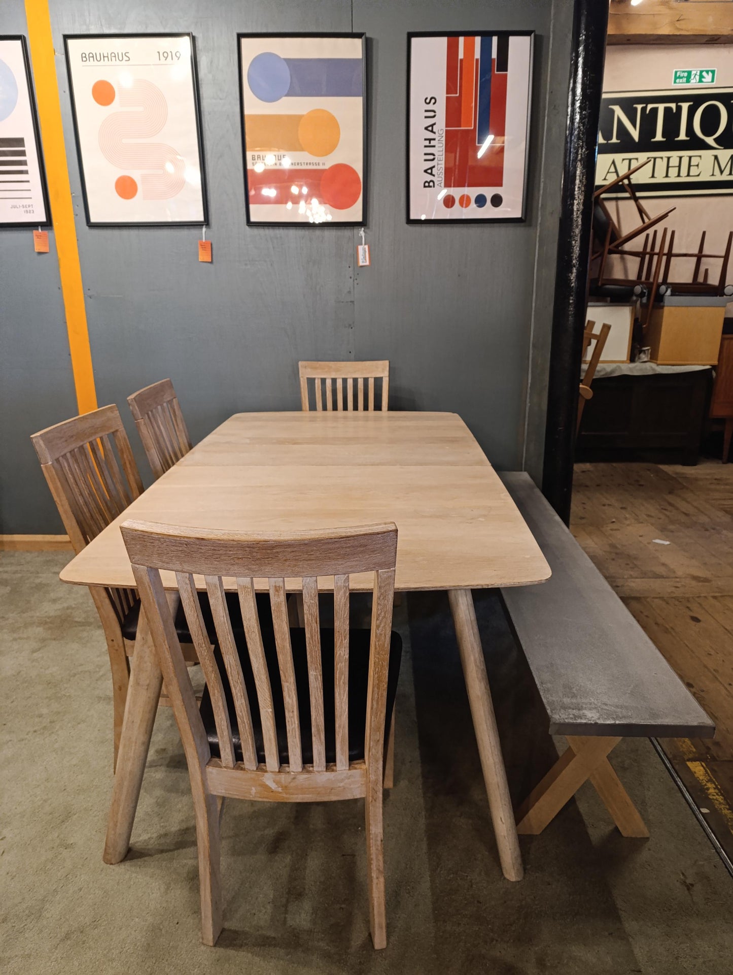 Striking Natural Beechwood Dining Table and Chairs - Restored Condition