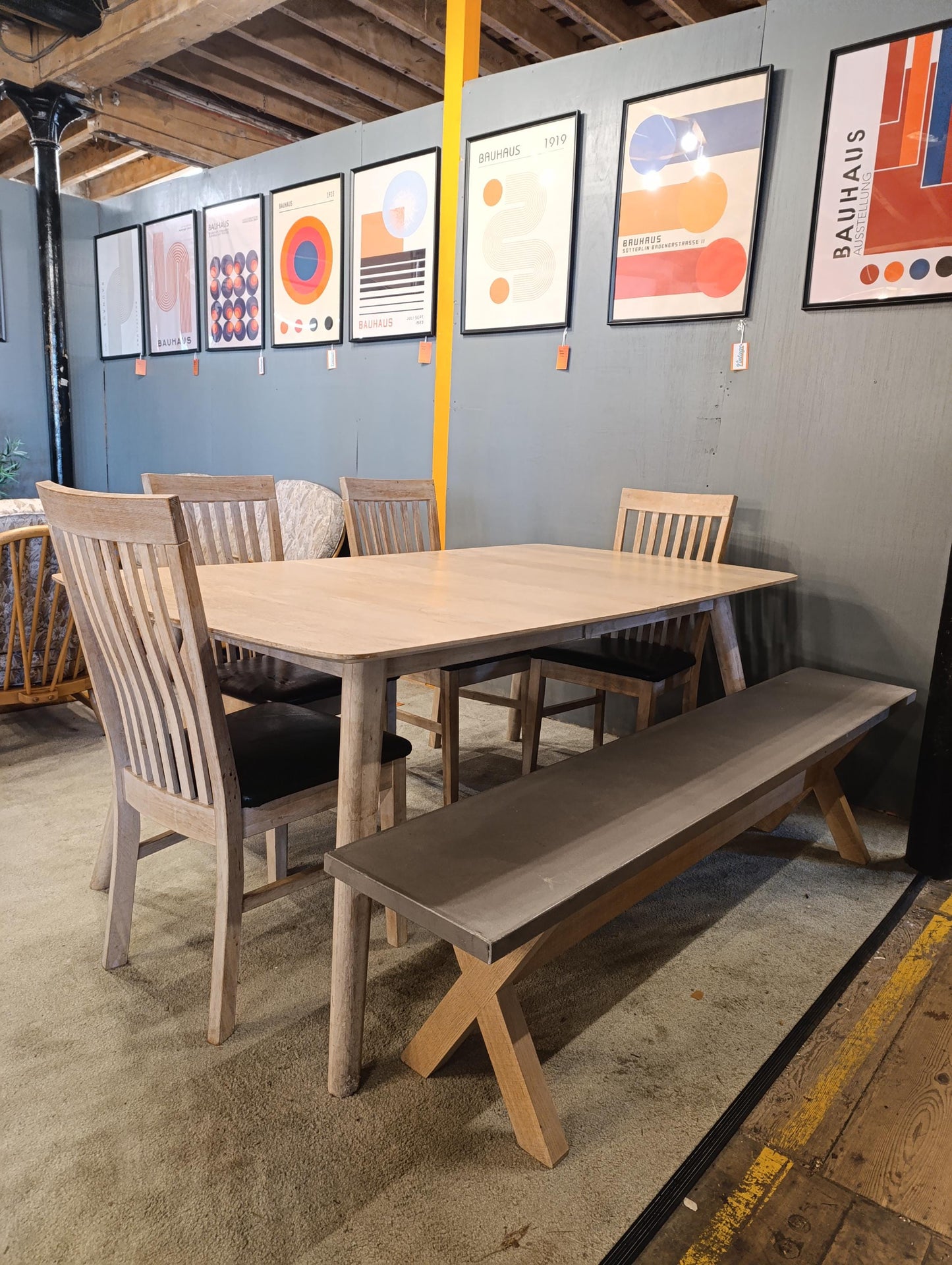 Striking Natural Beechwood Dining Table and Chairs - Restored Condition