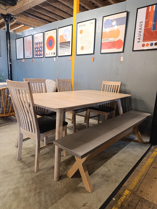 Striking Natural Beechwood Dining Table and Chairs - Restored Condition