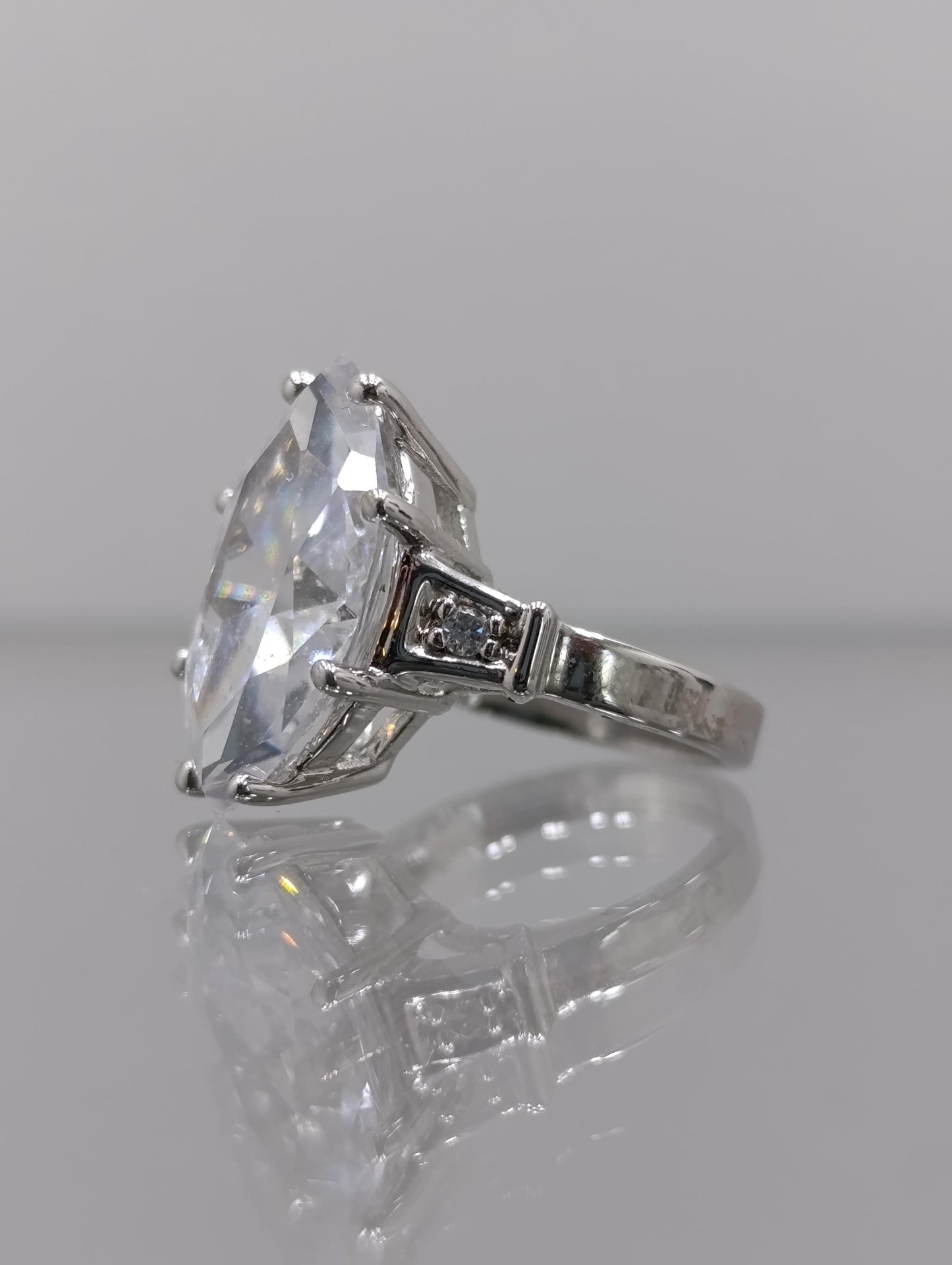 Vintage Sterling Silver CZ Ring - Size K