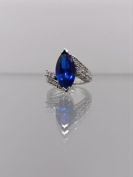 Sterling Silver & Synthetic Sapphire Ring with Diamond Accents - Size K
