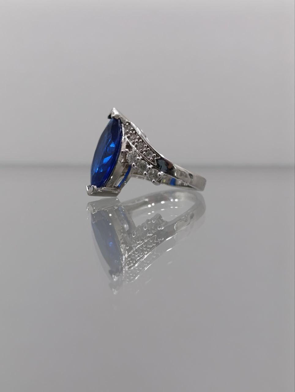 Sterling Silver & Synthetic Sapphire Ring with Diamond Accents - Size K