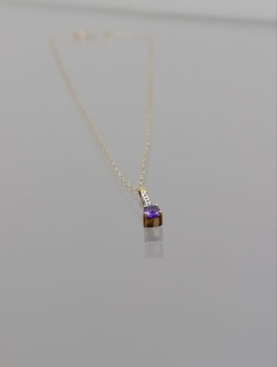 Vintage 9ct Gold Amethyst & Diamond Pendant Necklace - 16 Inches