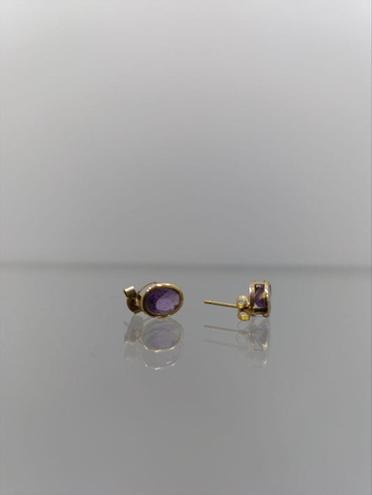 Beautiful 9ct Gold Amethyst & Diamond Drop Earrings