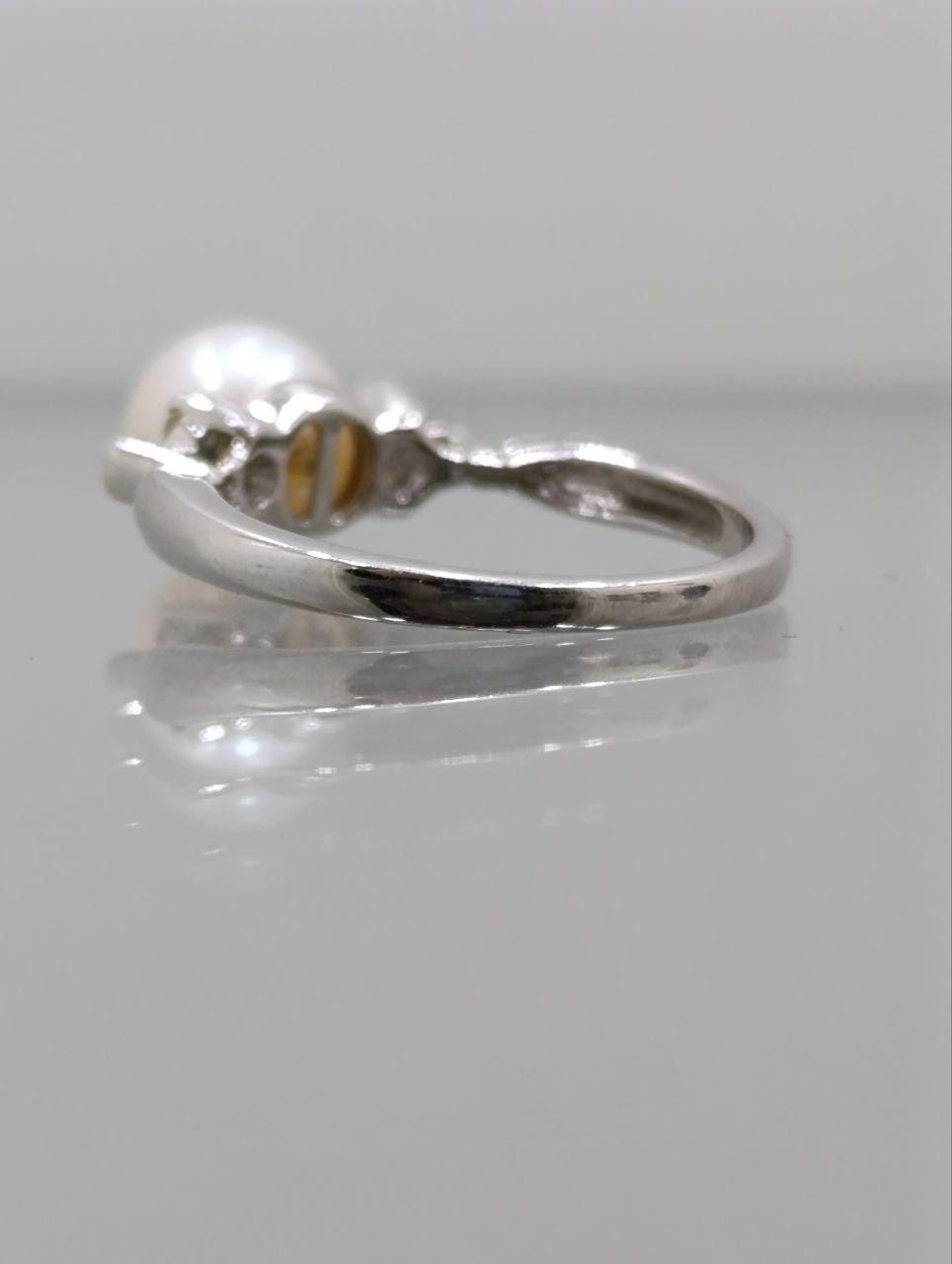 Art Deco 14ct White Gold Pearl & Diamond Ring - Size N