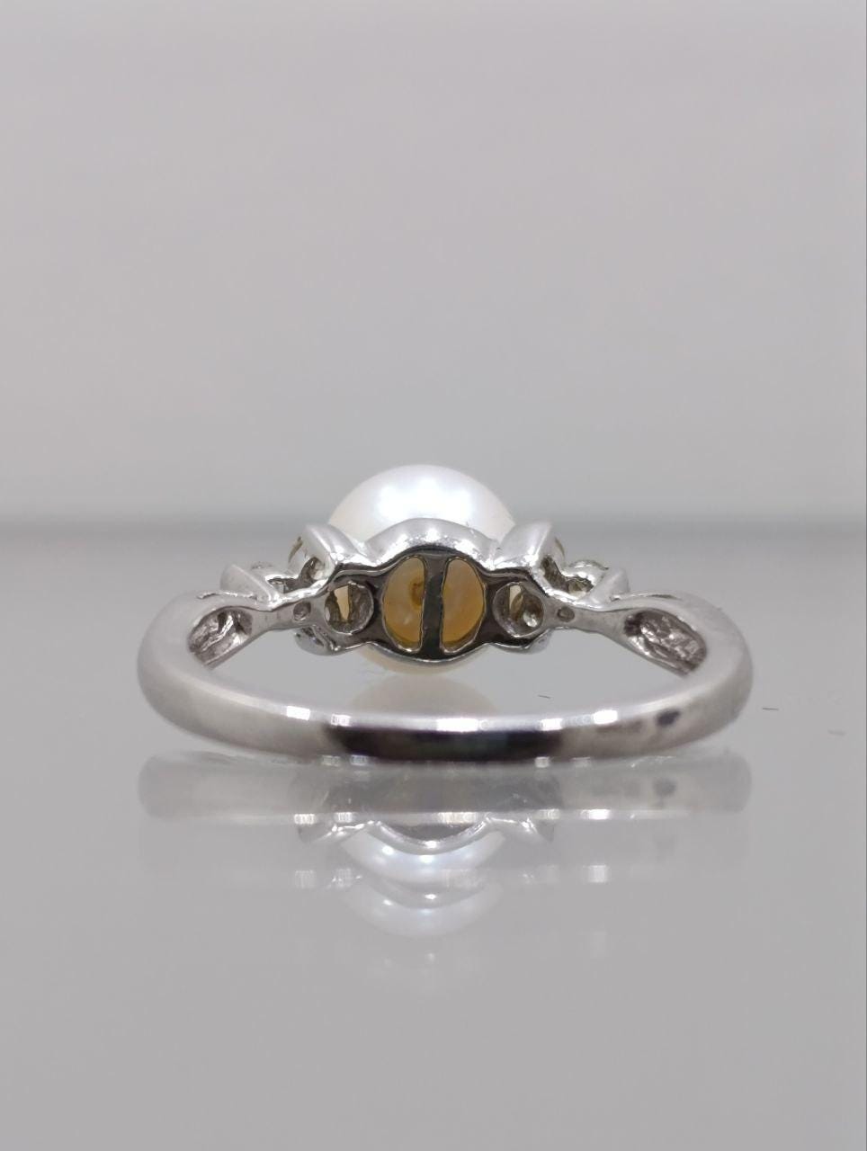 Art Deco 14ct White Gold Pearl & Diamond Ring - Size N