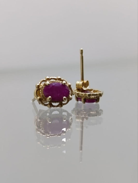 Striking 9ct Gold Ruby & Diamond Stud Earrings - Gift Boxed