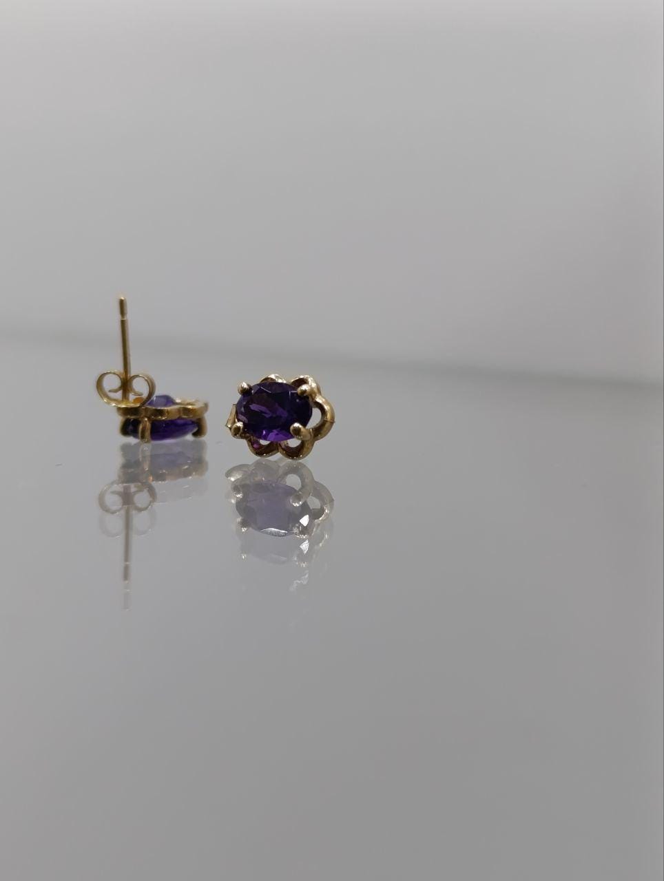 9ct Gold Amethyst Stud Earrings with Fancy Edging - Gift Boxed