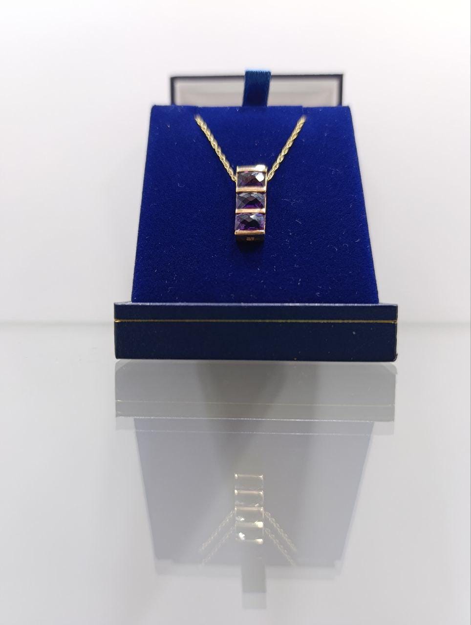 14ct Gold Amethyst Bar Pendant Necklace - 18 Inch Chain
