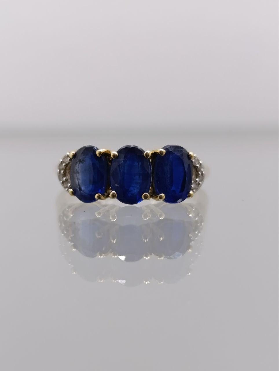 Vintage Style 10ct Gold Sapphire & Diamond Ring - Size Q