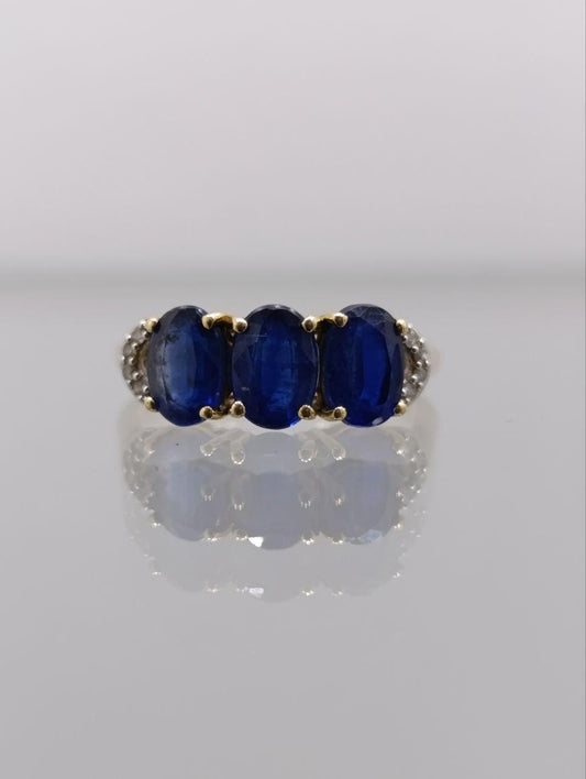 Vintage Style 10ct Gold Sapphire & Diamond Ring - Size Q