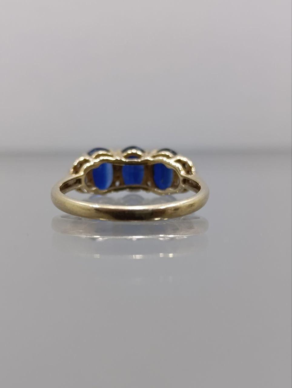 Vintage Style 10ct Gold Sapphire & Diamond Ring - Size Q