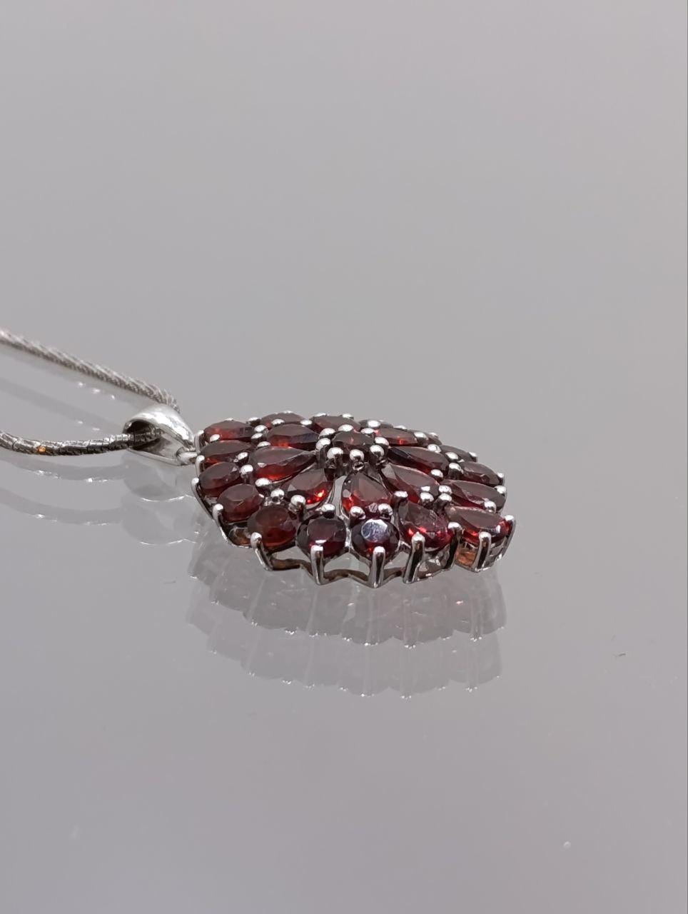 Handcrafted Sterling Silver Garnet Sunflower Pendant Necklace