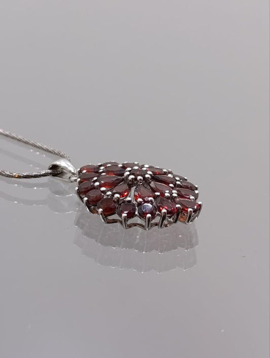 Handcrafted Sterling Silver Garnet Sunflower Pendant Necklace