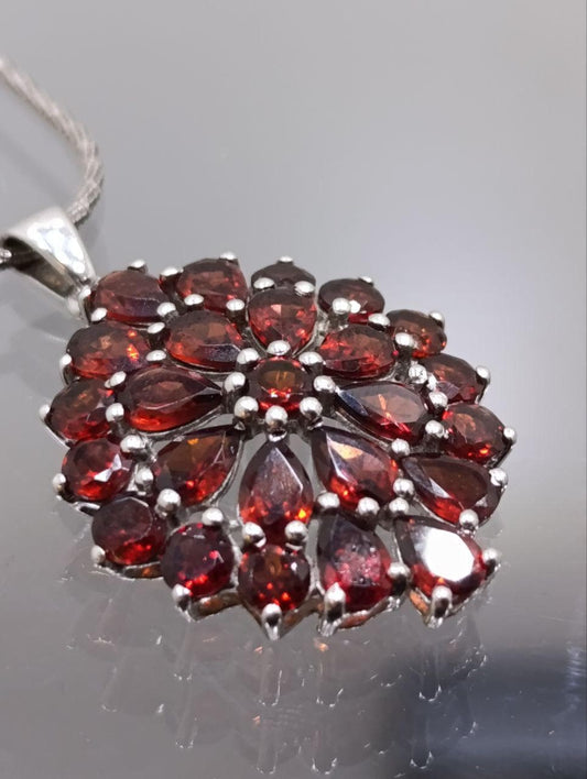 Handcrafted Sterling Silver Garnet Sunflower Pendant Necklace