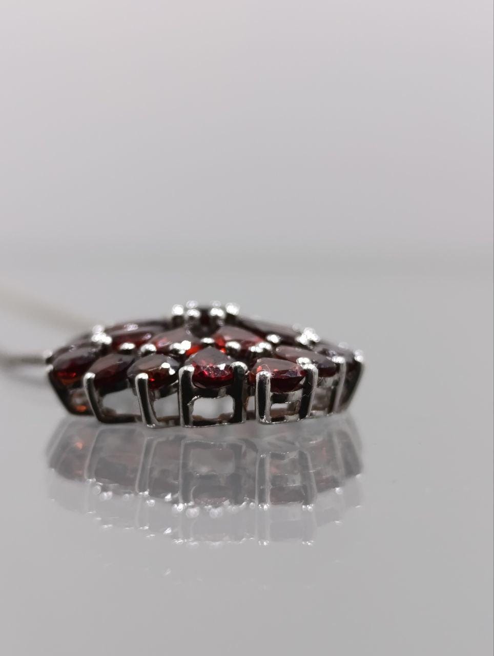 Handcrafted Sterling Silver Garnet Sunflower Pendant Necklace