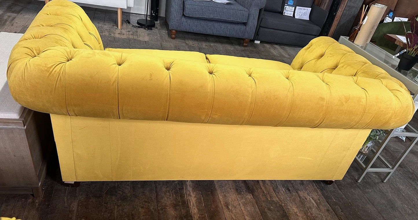 Large Chesterfield Sofa in Plush Dark Ochre Velvet - New Upholstery