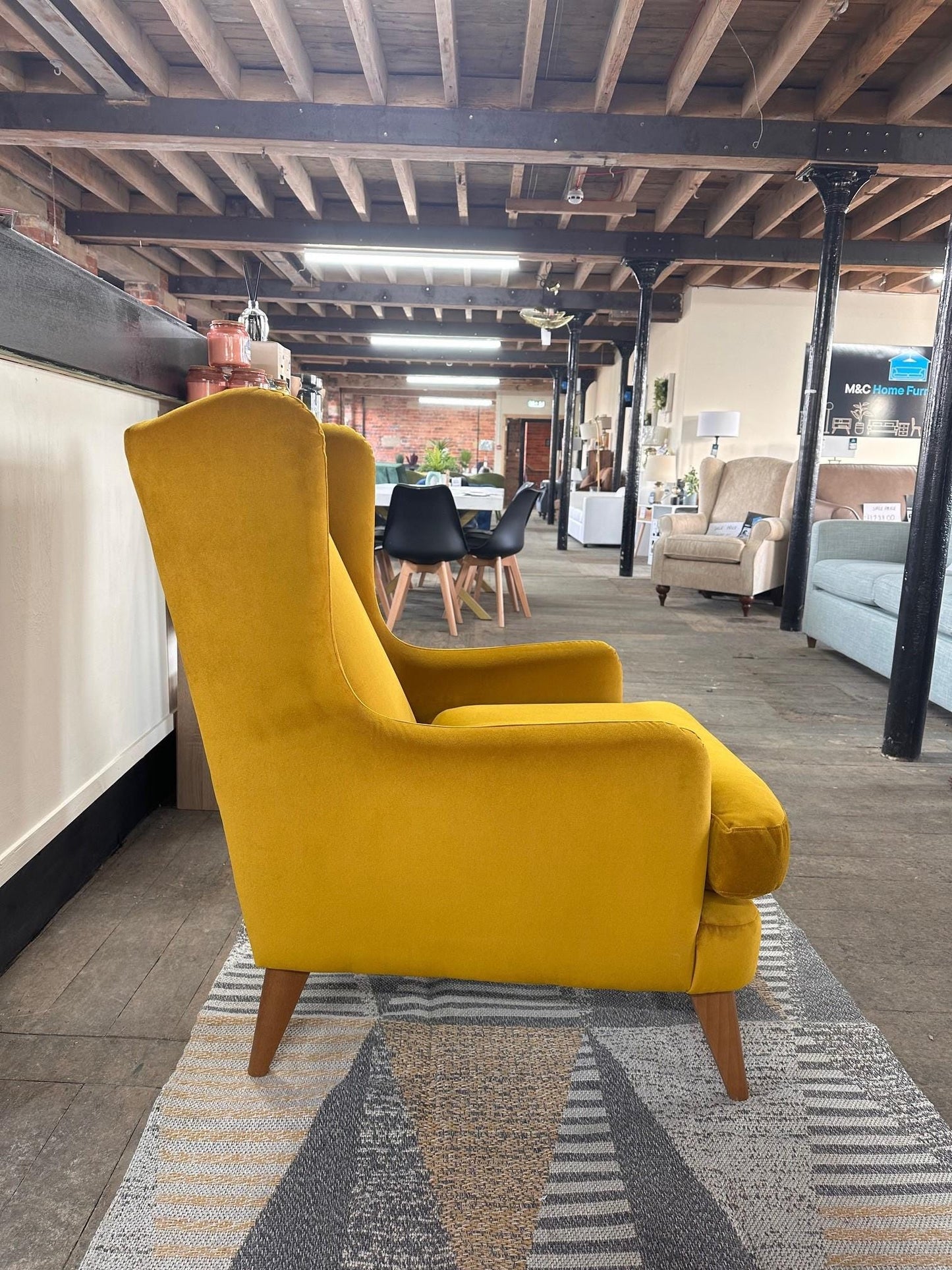 Mustard Velvet High-Back Wingback Chair - Elegant & Comfortable