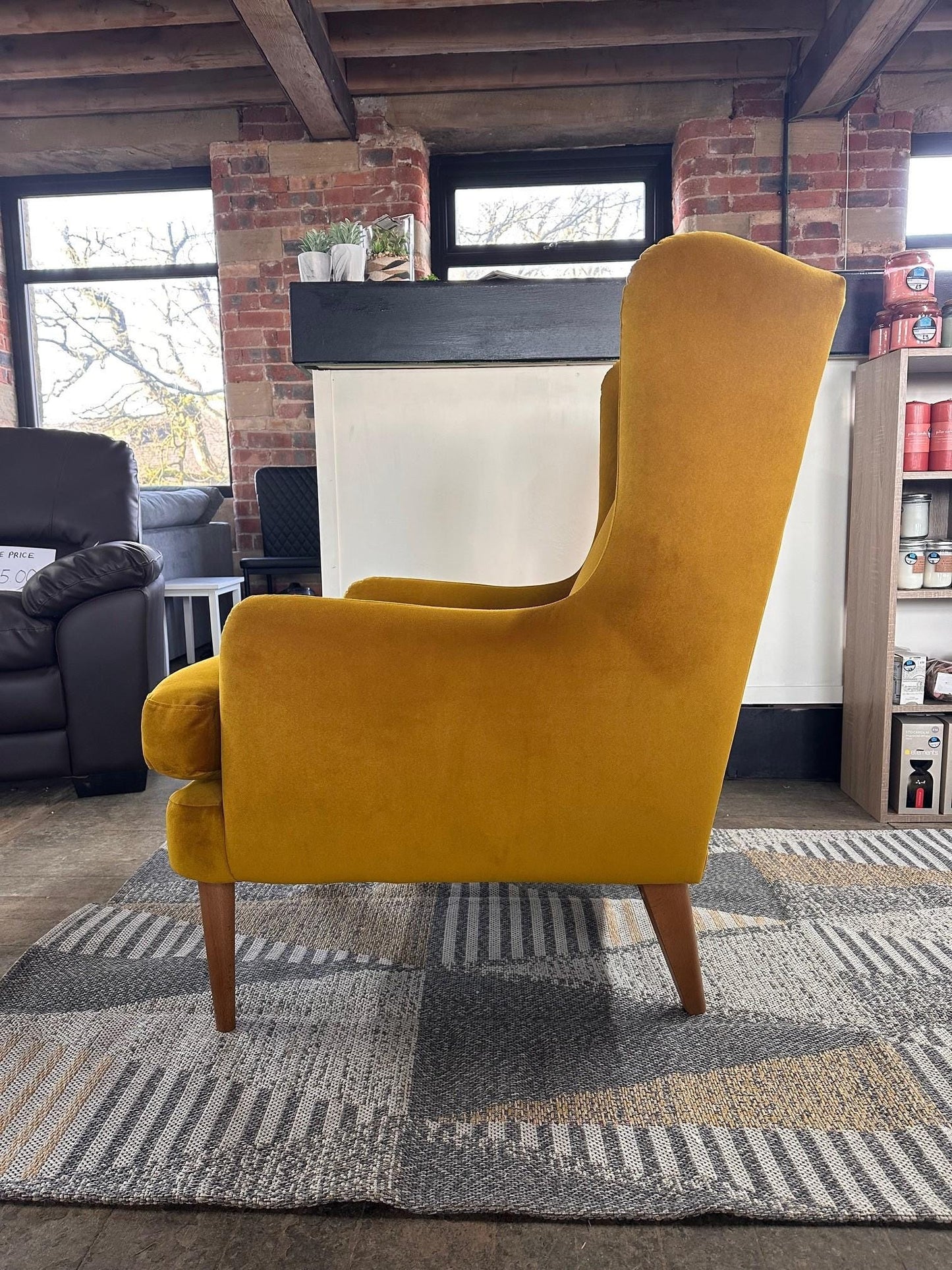 Mustard Velvet High-Back Wingback Chair - Elegant & Comfortable