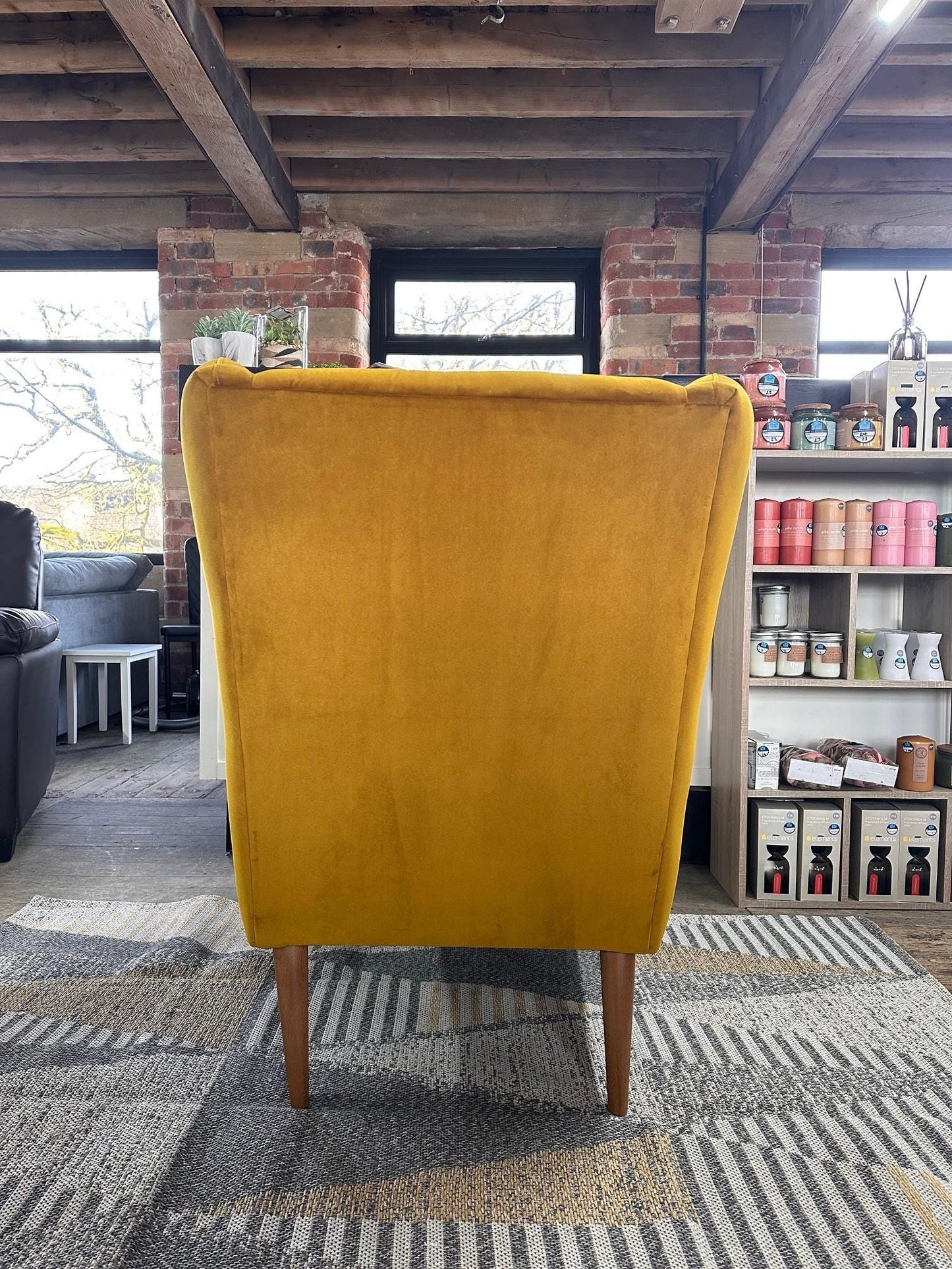 Mustard Velvet High-Back Wingback Chair - Elegant & Comfortable