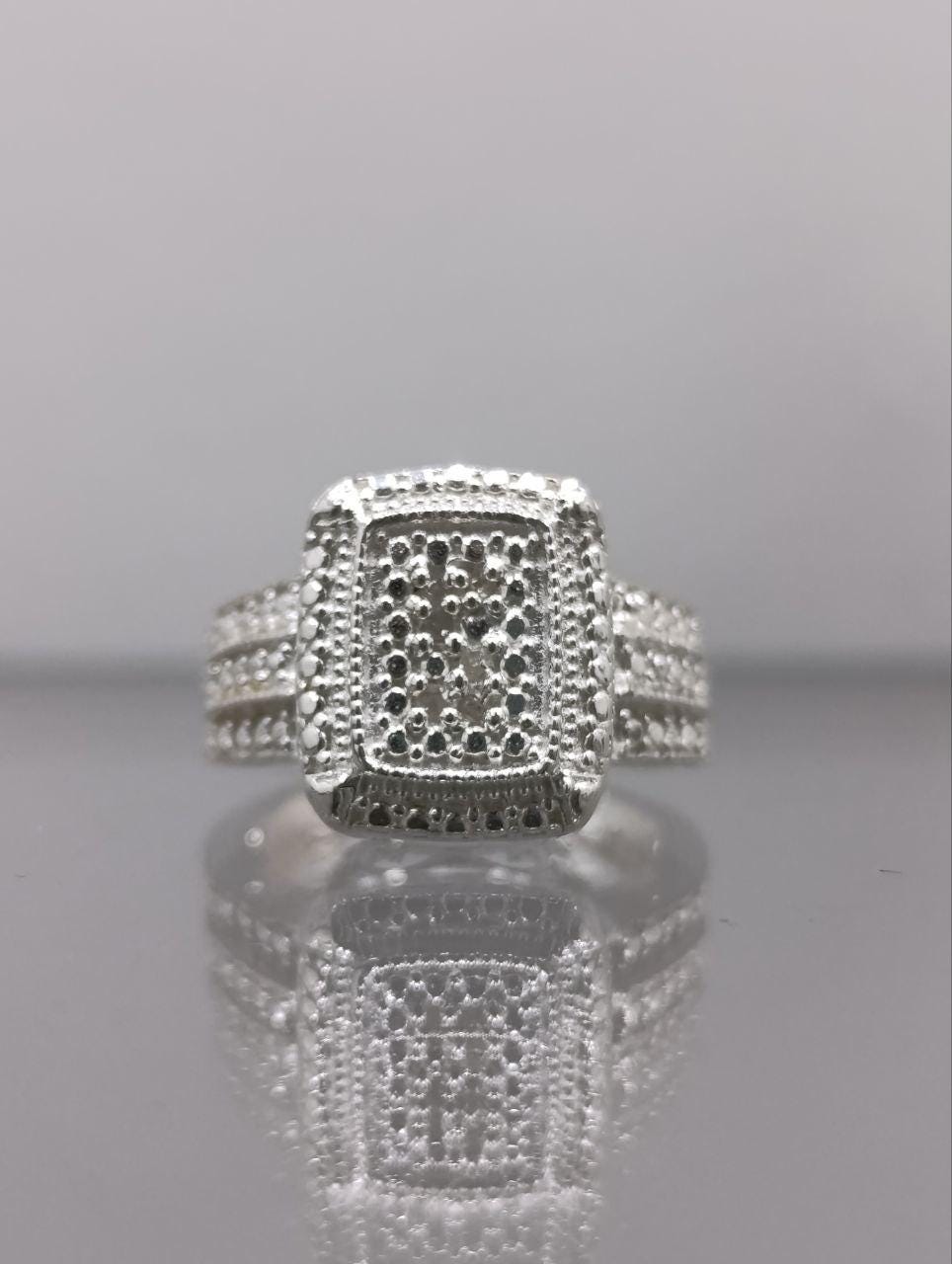 Art Deco Style Sterling Silver Pave Ring - Size K