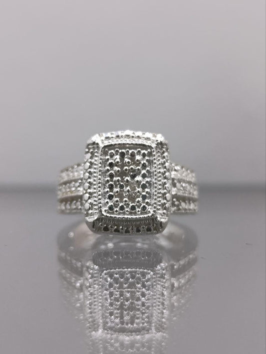 Art Deco Style Sterling Silver Pave Ring - Size K