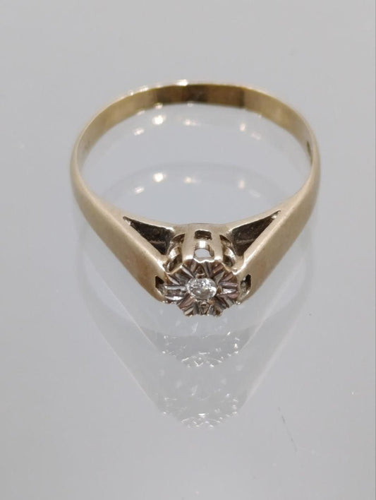 Vintage 9ct Gold Diamond Solitaire Ring - Size N