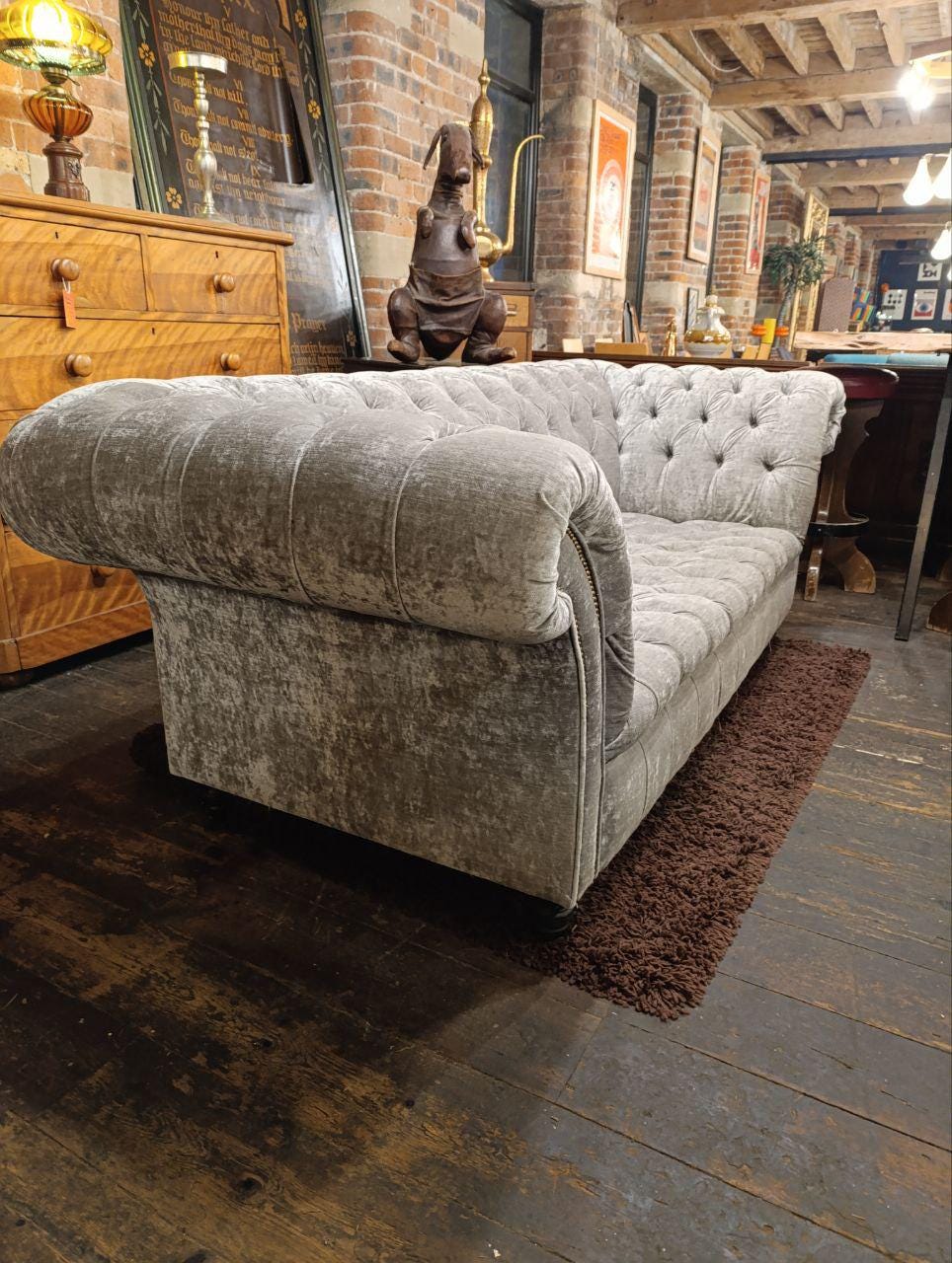 Classic Chesterfield 3-Seater Sofa in Grey Chenille - Balmoral Style