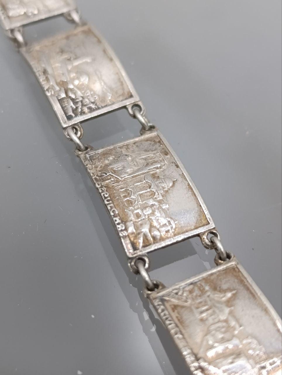 Vintage Sterling Silver Jerusalem Panel Bracelet