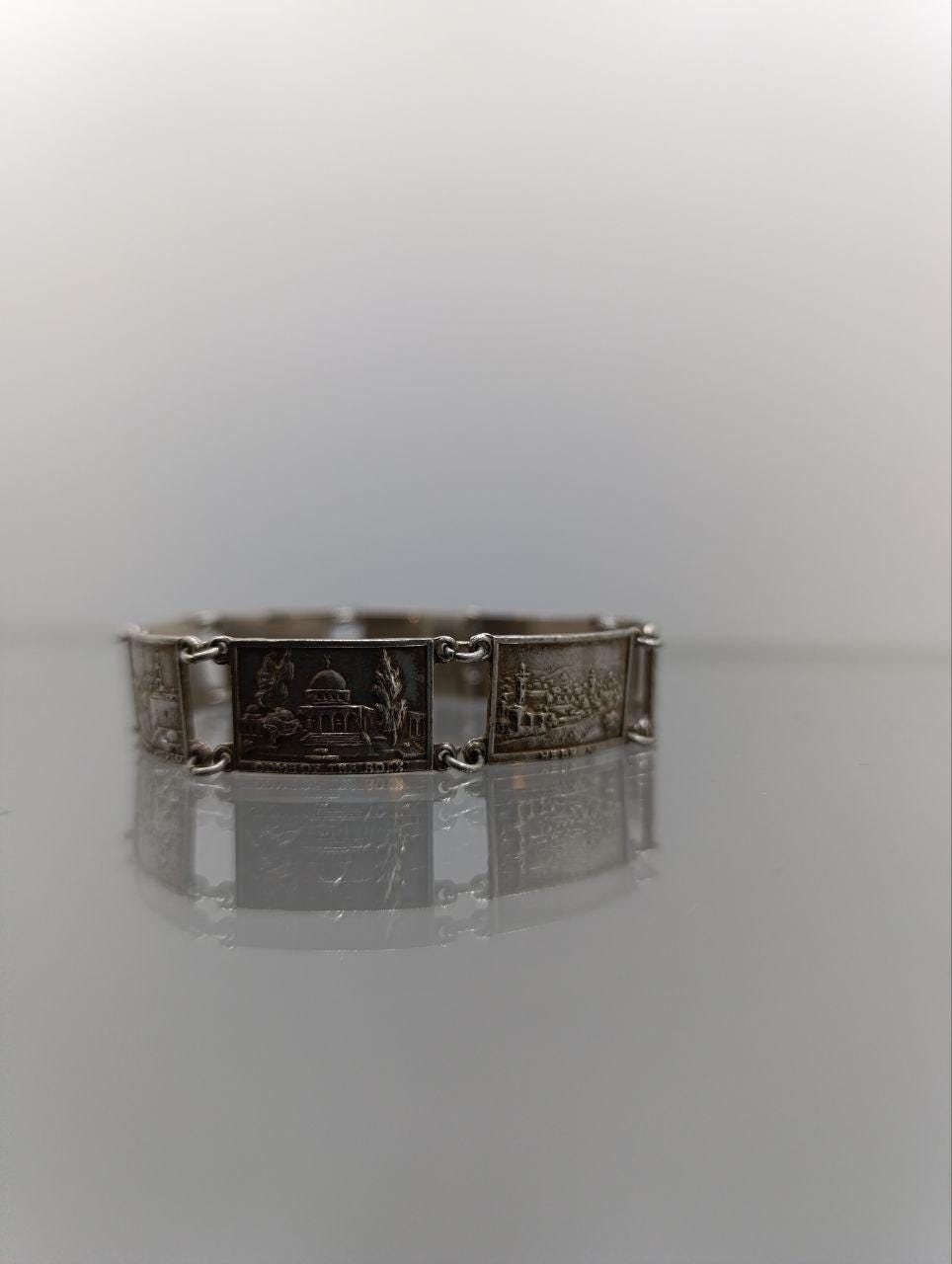 Vintage Sterling Silver Jerusalem Panel Bracelet