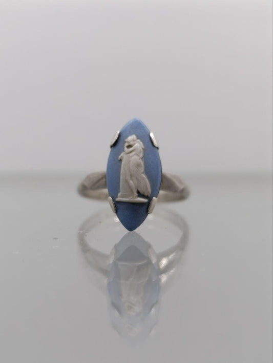 Vintage Wedgwood Jasperware Cameo Ring - Sterling Silver - Size M