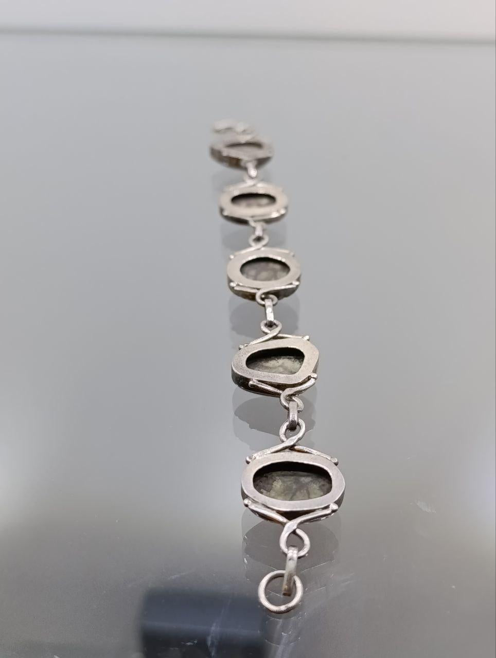 Beautiful Vintage Arts & Craft Style Solid Silver Moss Agate Bracelet