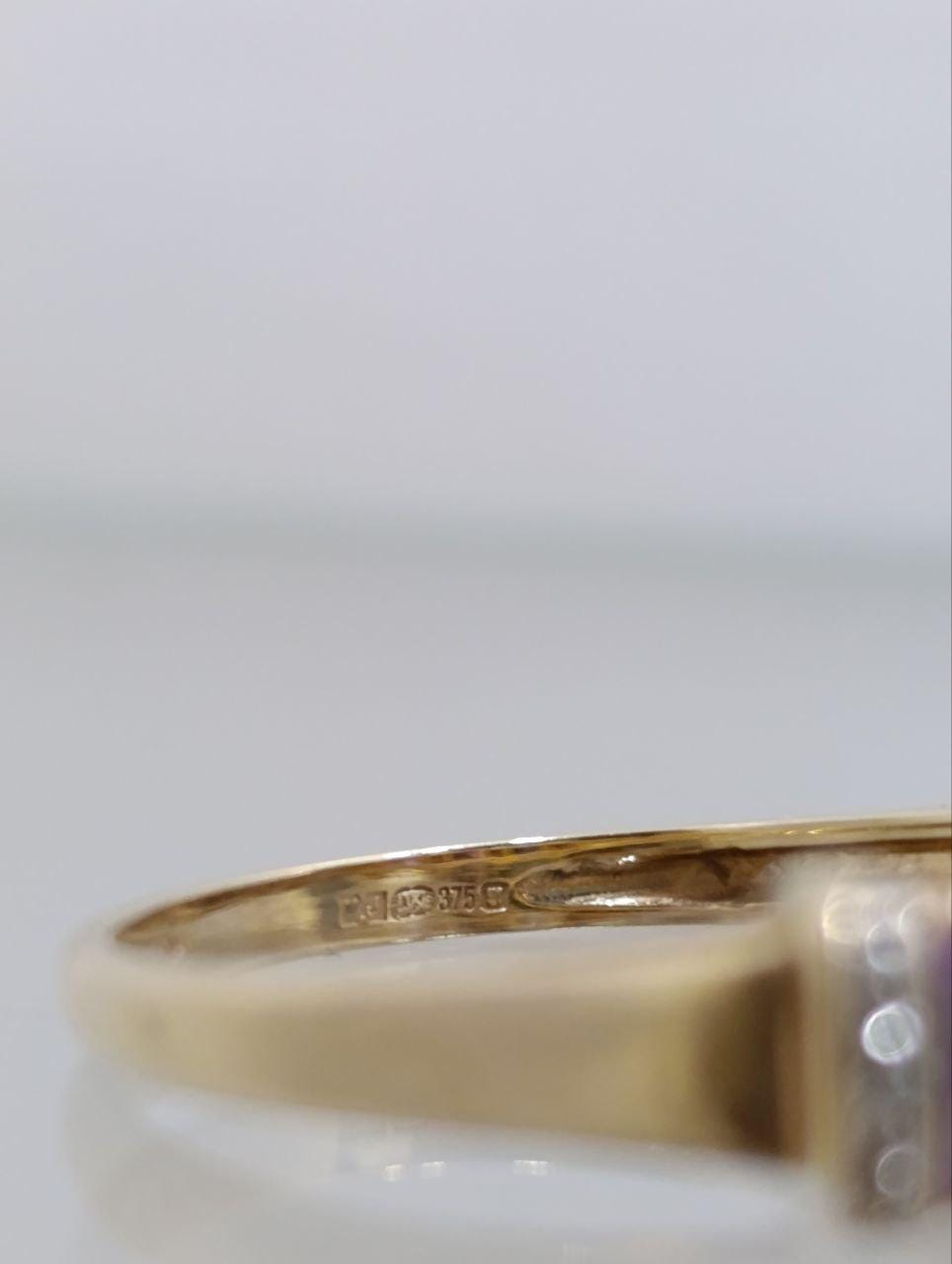 Vintage 9ct Gold Amethyst & Diamond Trilogy Ring