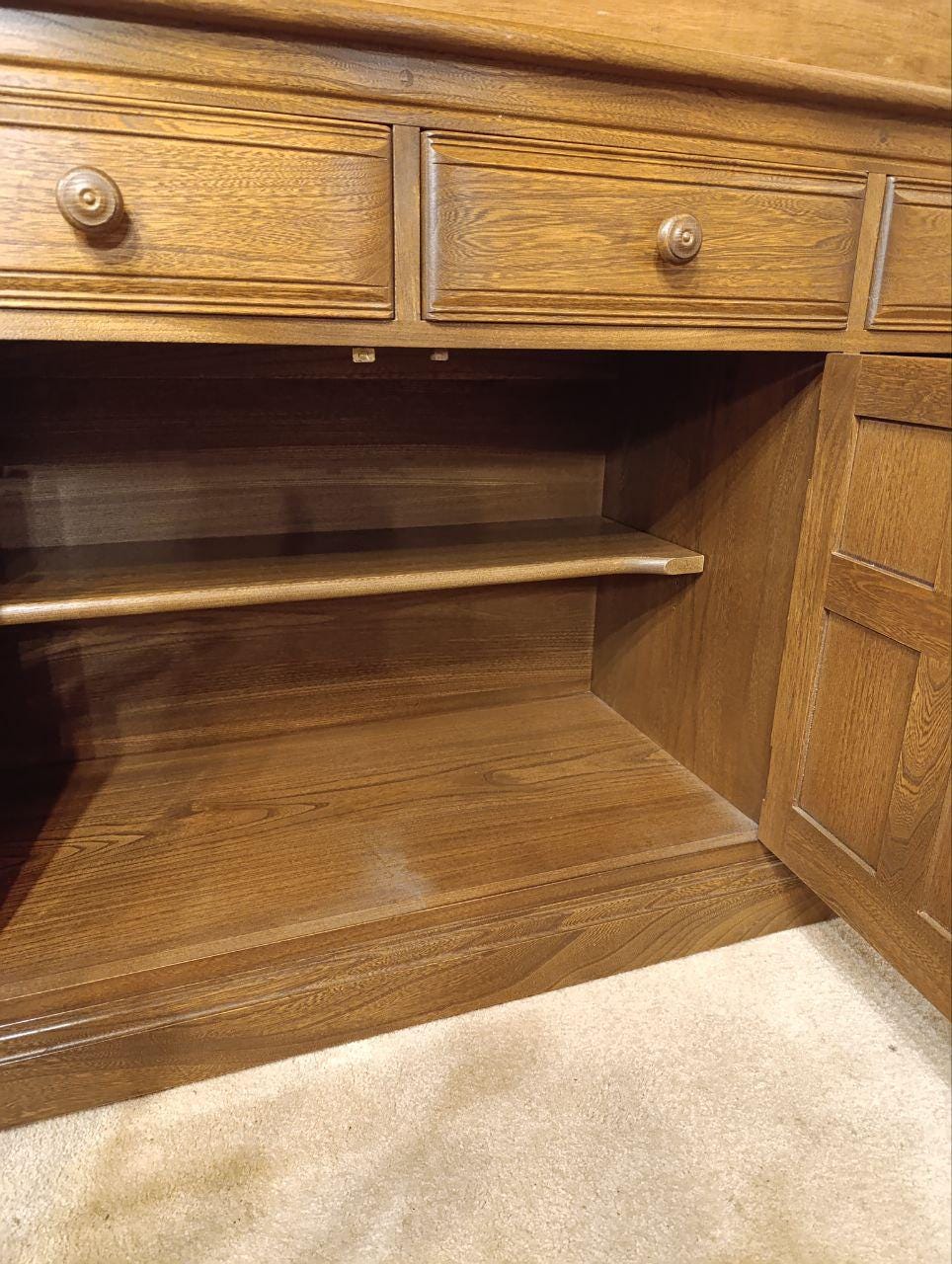 Unique Elmwood Sideboard with Twist-Open Cabinets & Cutlery Drawer
