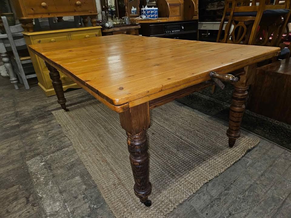 Antique Pine Wind-Out Dining Table & 6 Chairs - Rustic Farmhouse Style